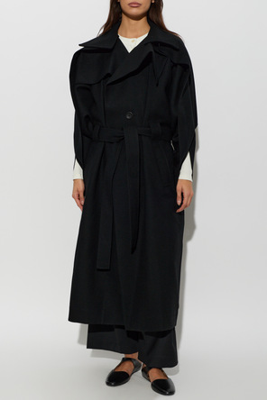 Issey Miyake Abrigo de lana con cinturón