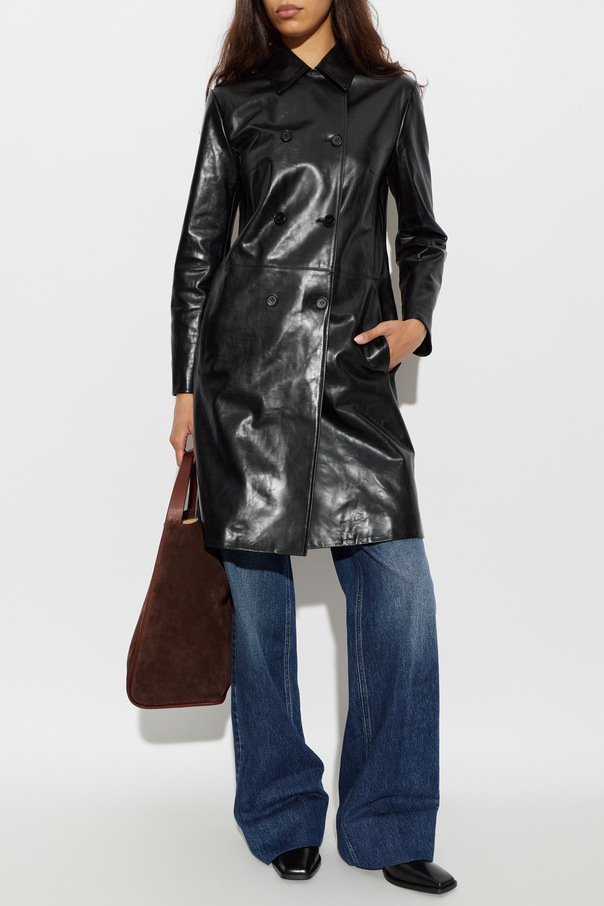 JIL SANDER Skórzany płaszcz dwurzędowy