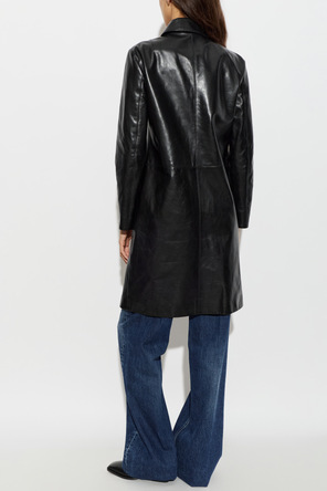 JIL SANDER Skórzany płaszcz dwurzędowy