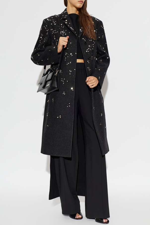JIL SANDER Wełniany płaszcz z cekinami
