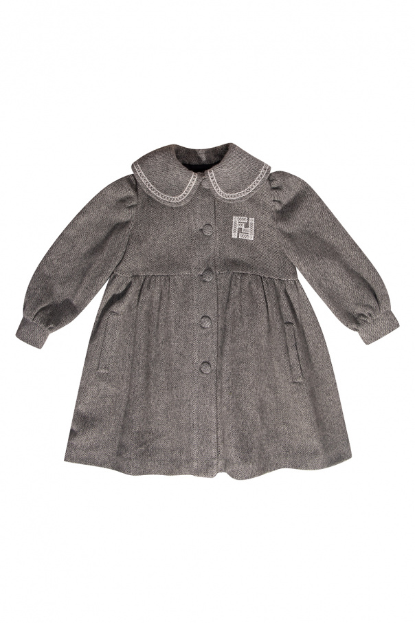 fendi logo-embroidered Kids Wool coat with decorative collar
