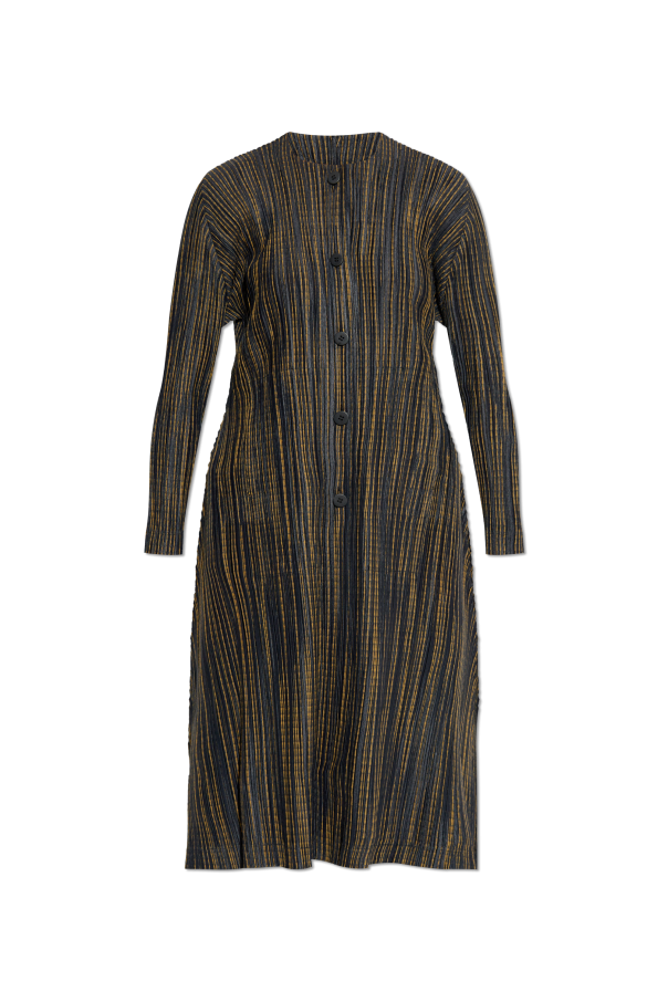 Pleats Please Issey Miyake Pleated coat with striped pattern