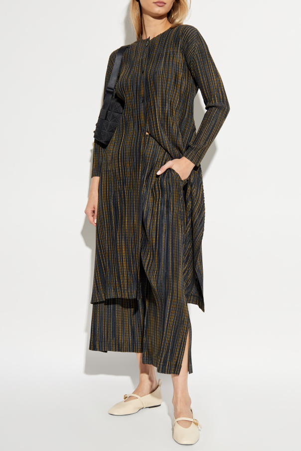 Pleats Please Issey Miyake Pleated coat with striped pattern