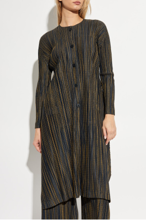 Pleats Please Issey Miyake Pleated coat with striped pattern