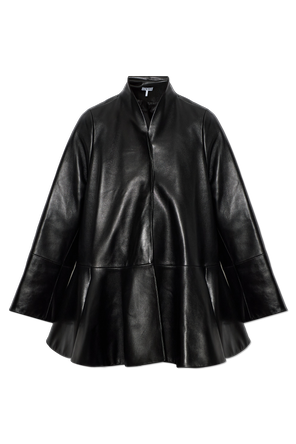 Leather coat with peplum