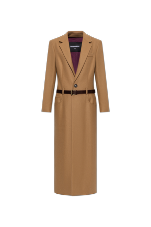 Coat with leather belt