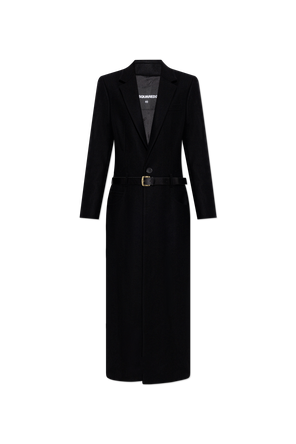 Coat with leather belt