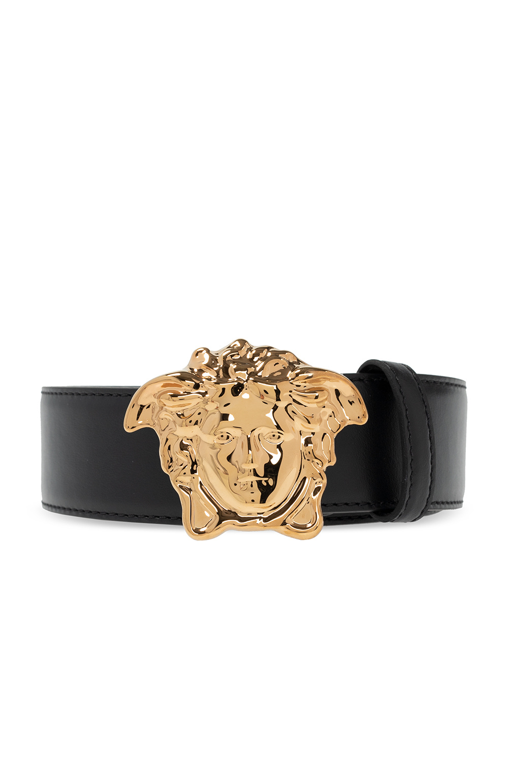 Versace Men's Black Leather Medusa Buckle Belt, Brand Size 105 CM