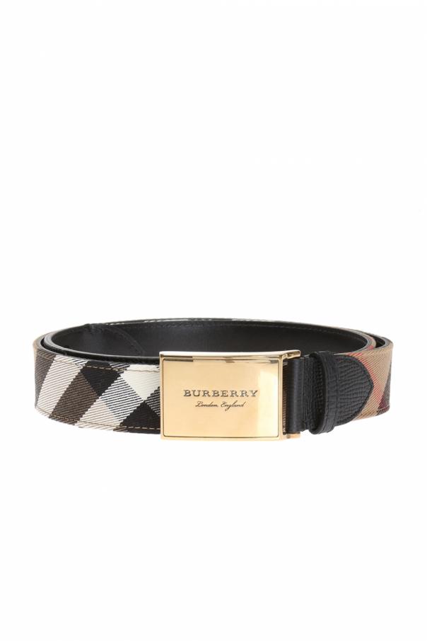 Burberry Plaque Buckle House Check And Leather Belt in Black for