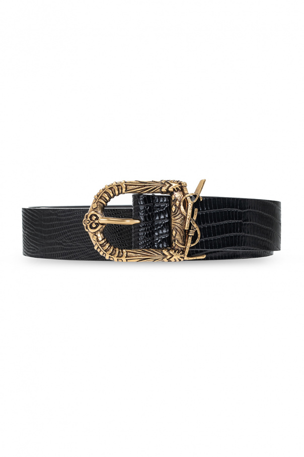 Saint Laurent logo-engraved leather belt - Black