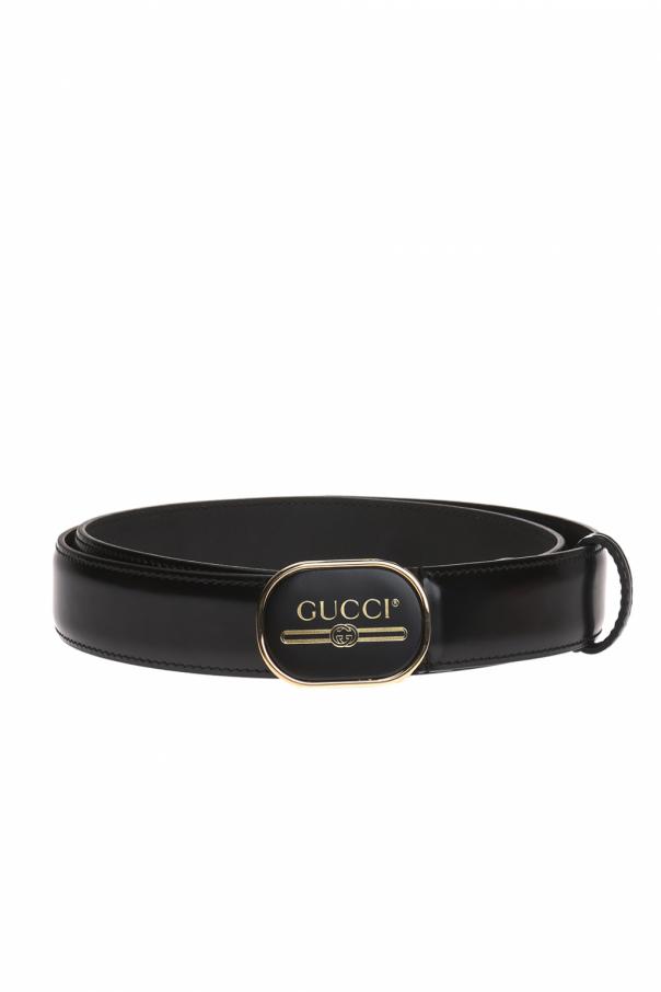 leather belt with gucci print buckle