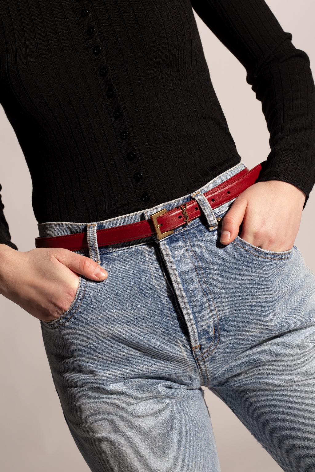 Saint Laurent Women's Embellished Textured-leather Belt