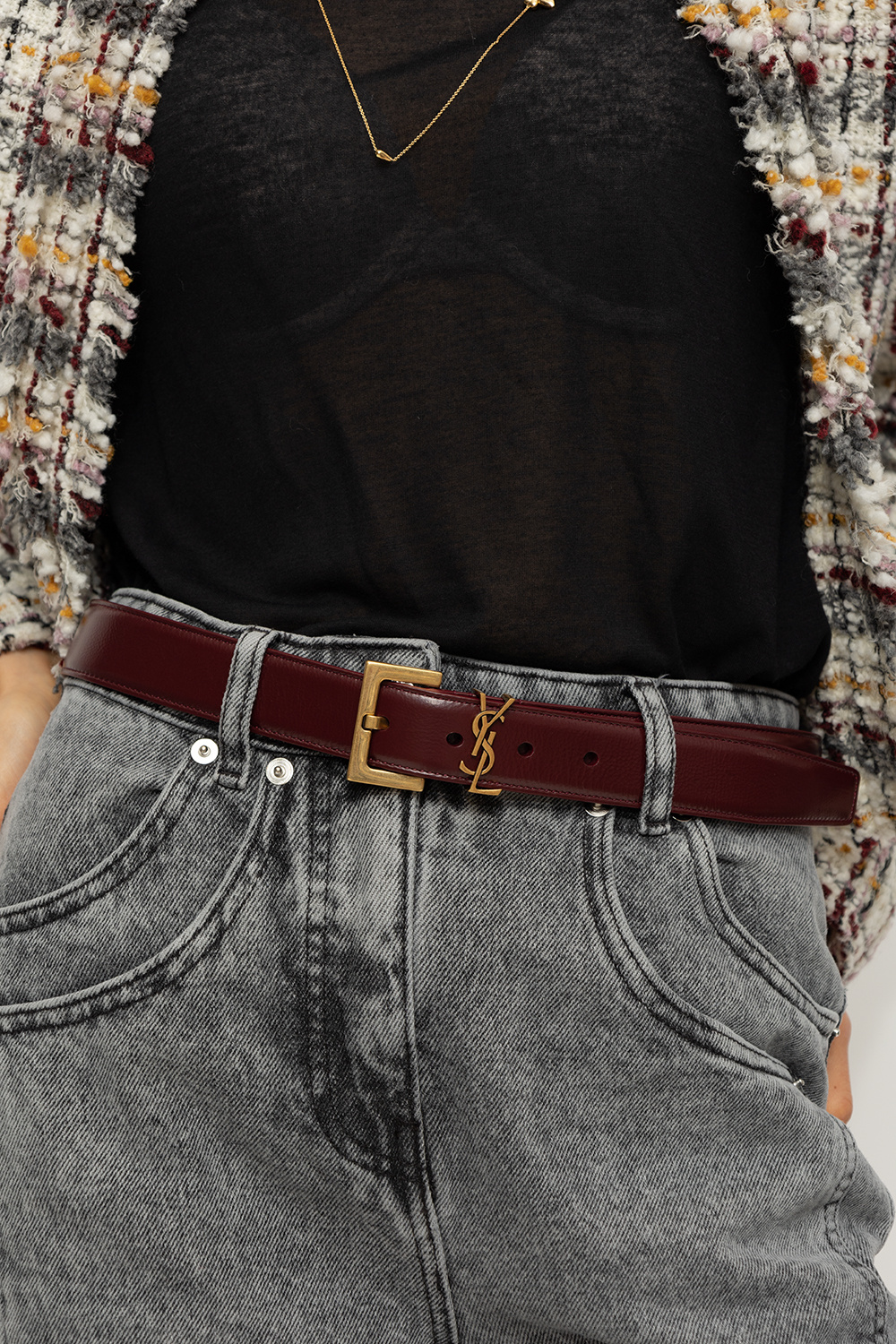 SAINT LAURENT Cassandre embellished leather belt