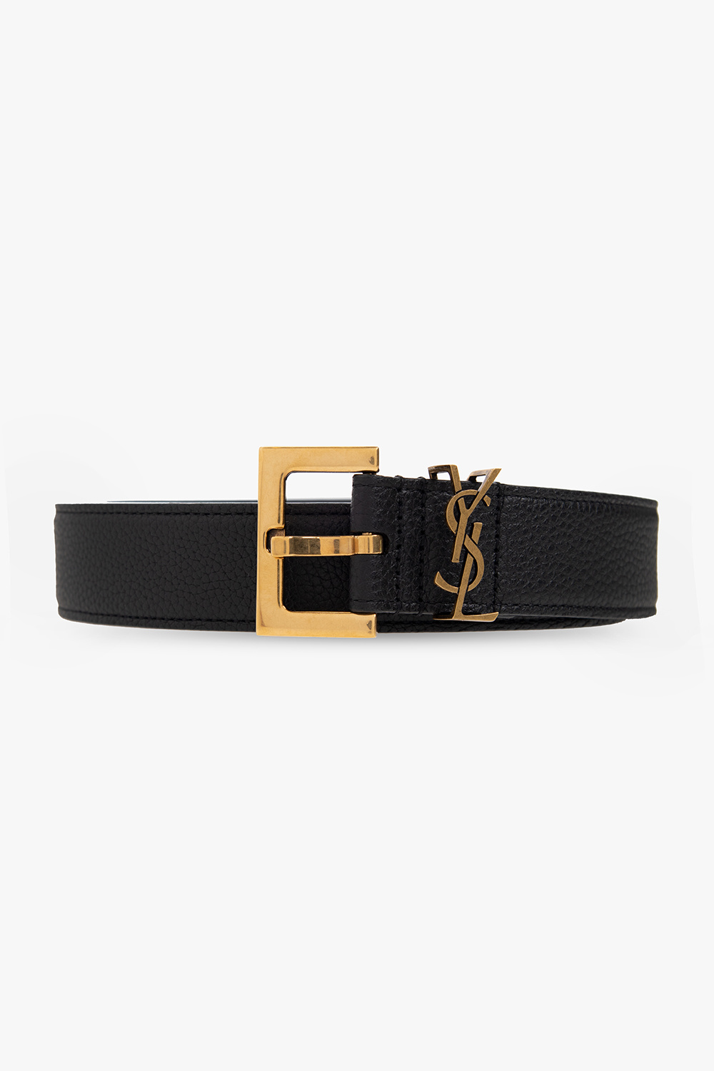 Black YSL-plaque leather belt, Saint Laurent