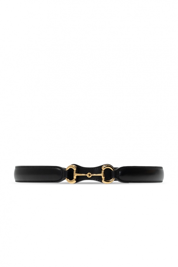 gucci black Leather belt with logo