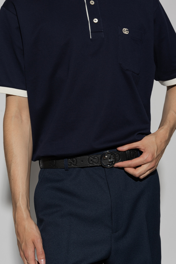 gucci Wolle Leather belt with logo
