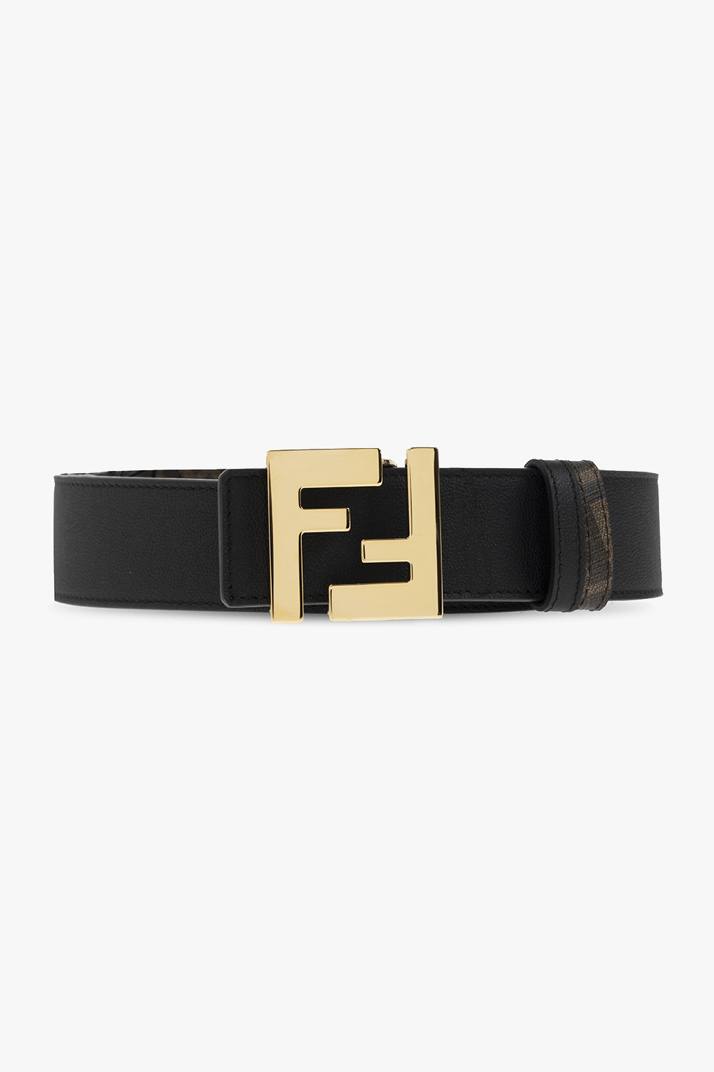 Fendi FF Buckle Reversible Belt In FF Motif Fabric and Leather Brown