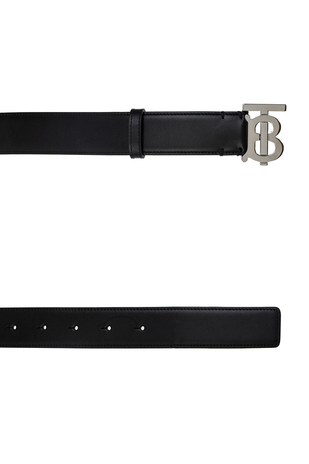 Burberry Ladies Black / Palladio TB Monogram Buckle Leather Belt