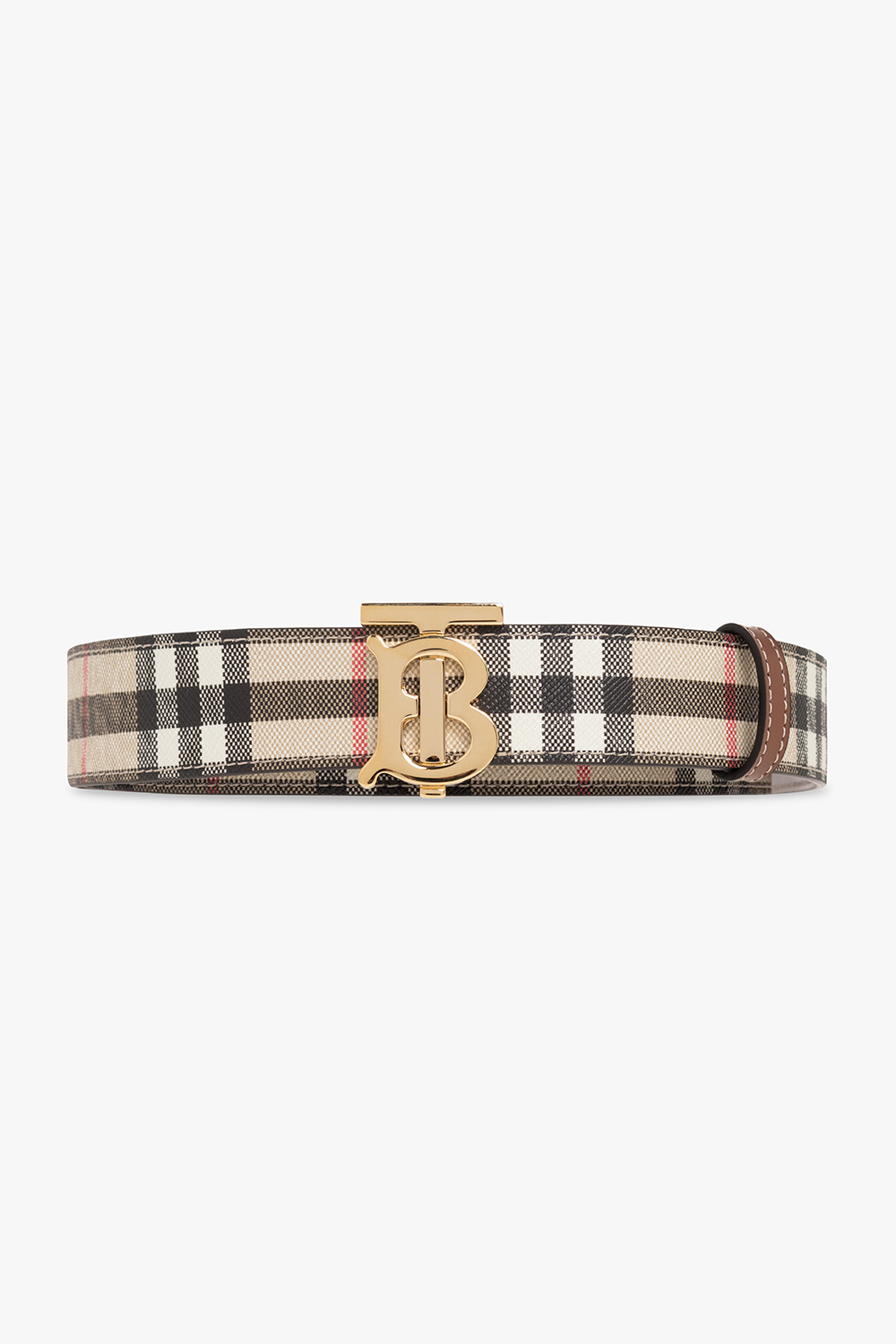 BURBERRY Check And Leather Reversible Tb Belt