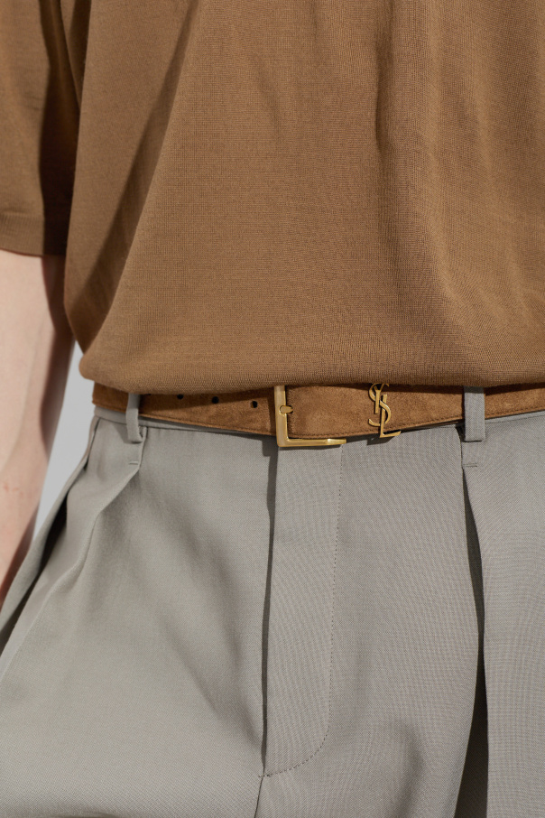 Saint Laurent Zamszowy pasek z logo
