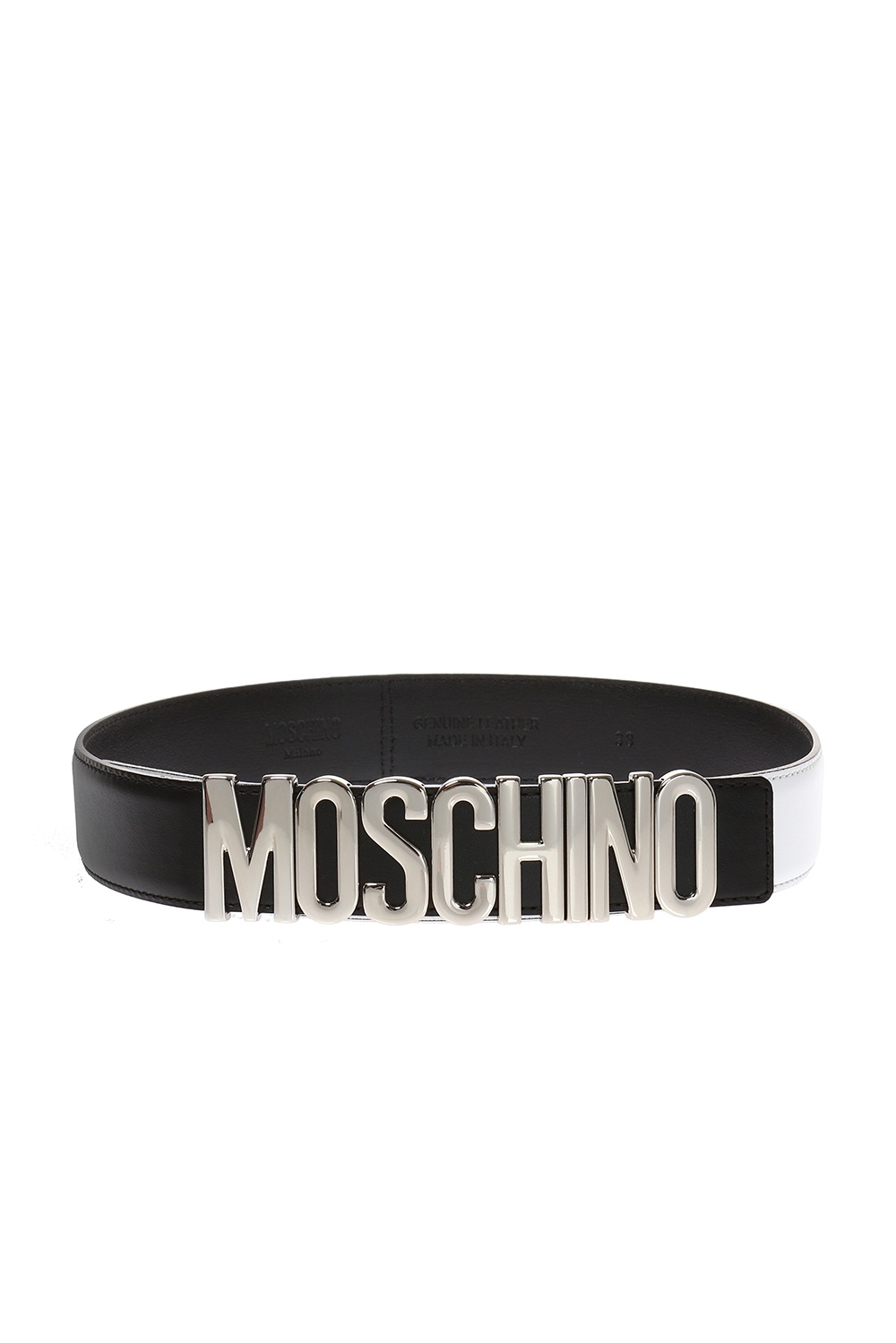 black and silver moschino belt