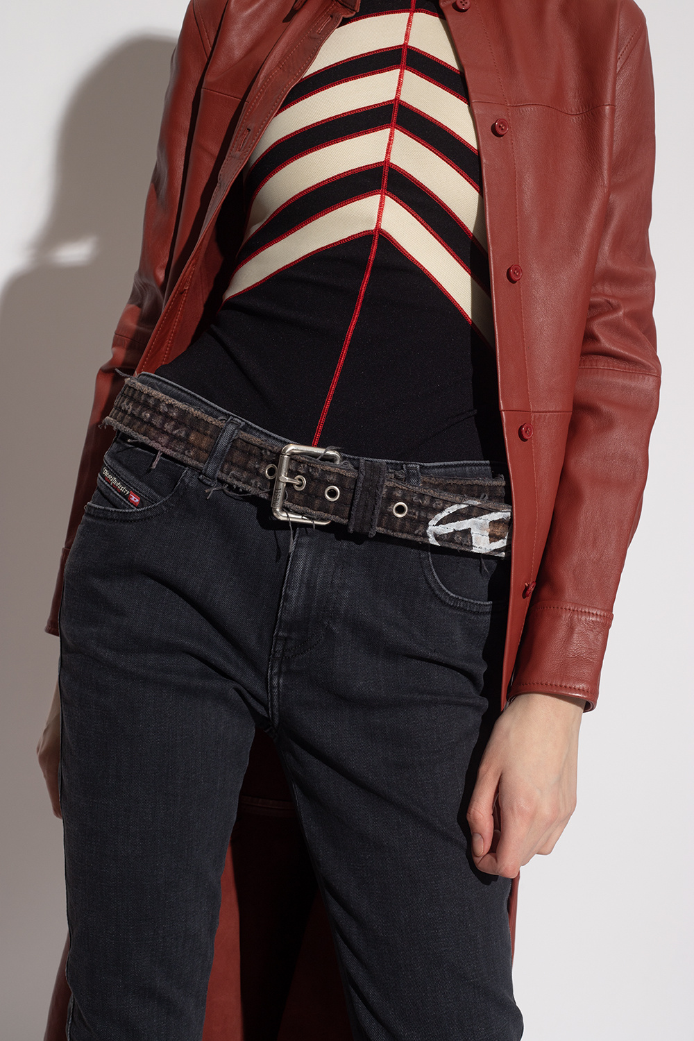 Diesel ‘B-D Destroy’ belt with vintage effect