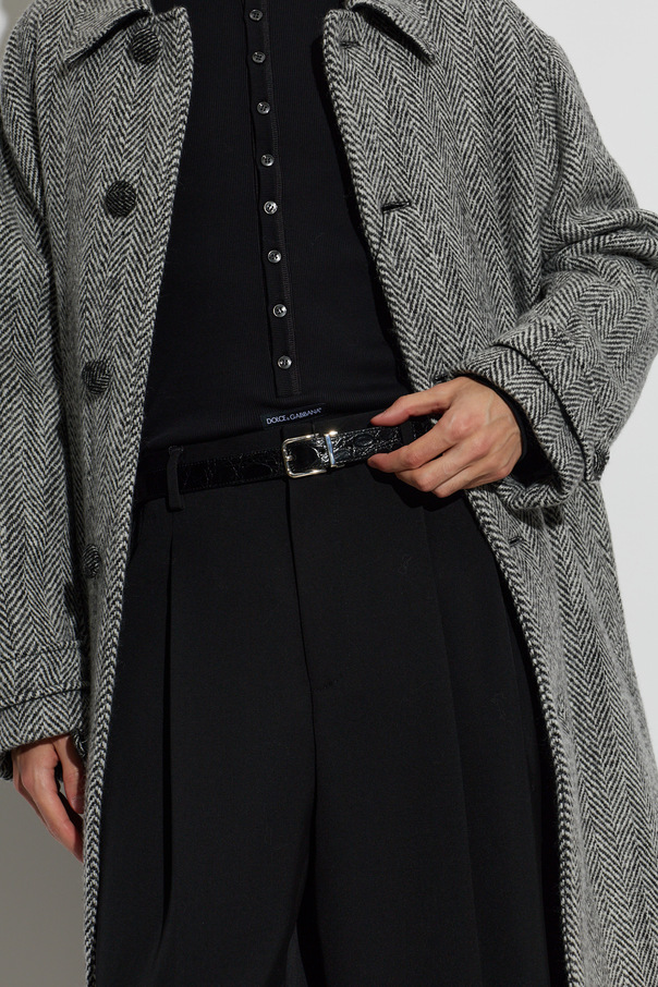 Dolce & Gabbana Men's Black Crocodile-Embossed Leather Belt by Dolce & Gabbana