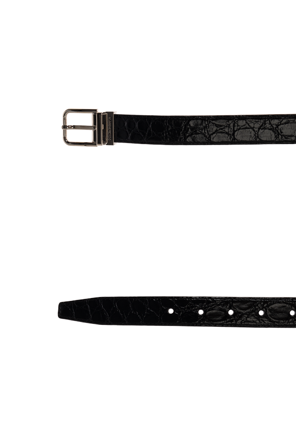 Dolce & Gabbana Men's Black Crocodile-Embossed Leather Belt by Dolce & Gabbana