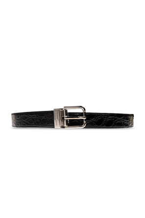 Men's Black Crocodile-Embossed Leather Belt by Dolce & Gabbana