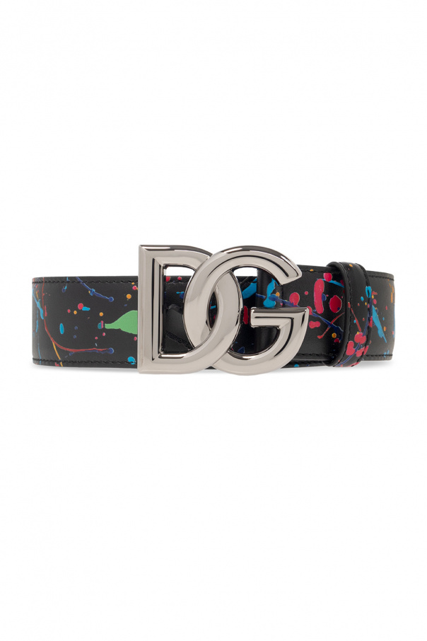 Dolce & Gabbana Single Breasted Wool Herringbone Coat Printed belt