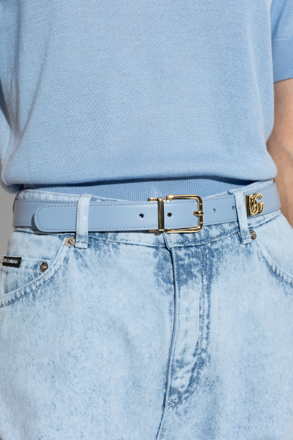 Dolce & Gabbana ripped logo patch jeans Leather Belt