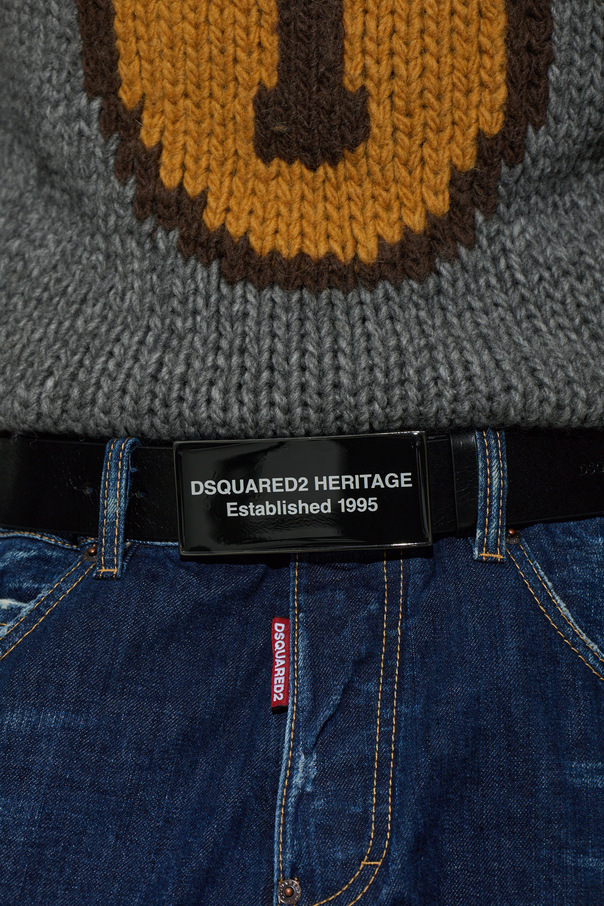 Dsquared2 Black Leather Belt with Designer Buckle