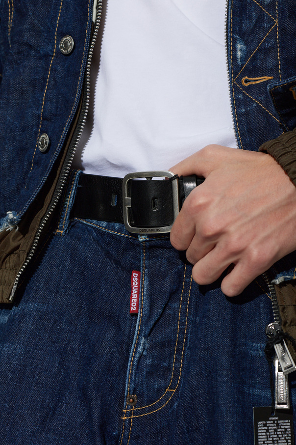 Dsquared2 Black Leather Belt with Silver Buckle