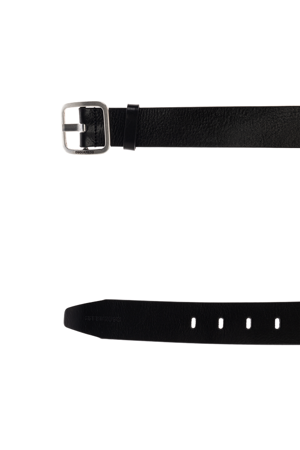 Dsquared2 Black Leather Belt with Silver Buckle