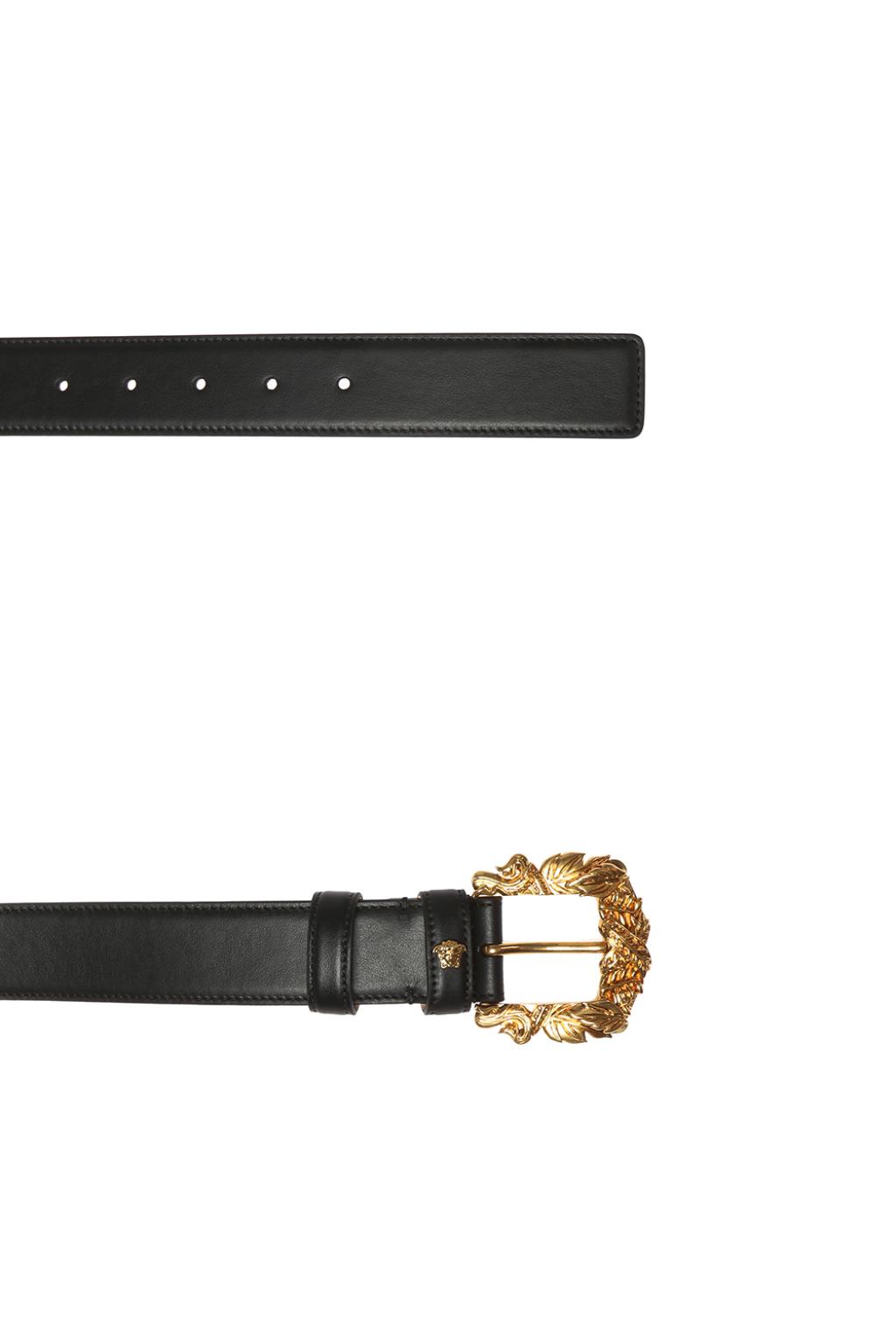 Versace Baroque Buckle Tribute Leather Belt in Black