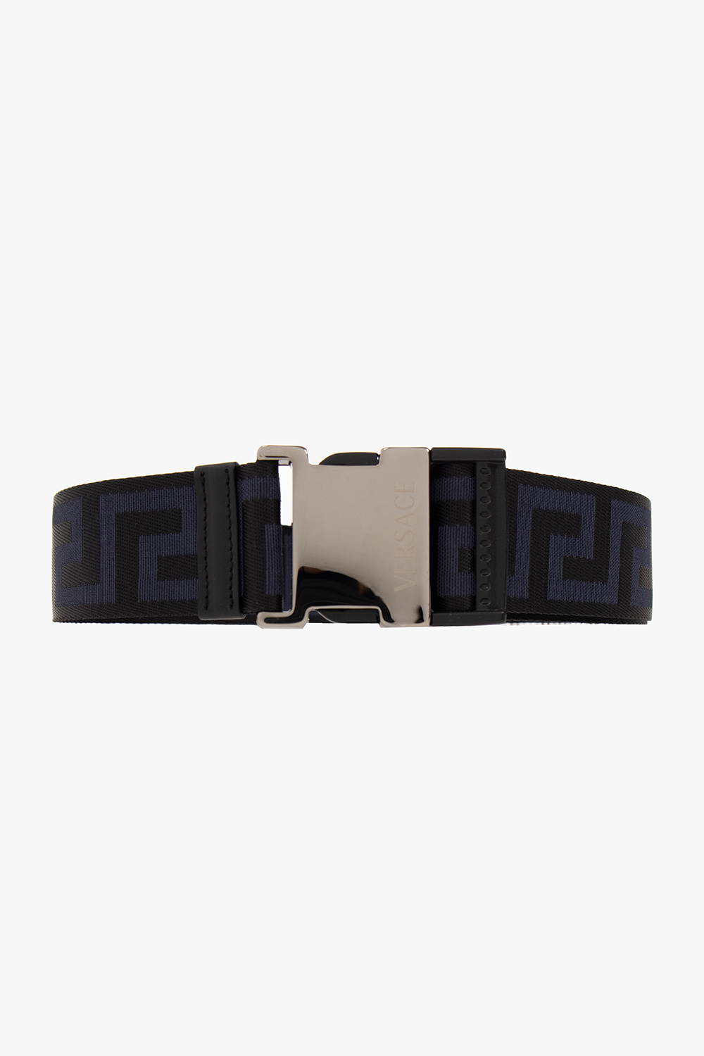 Versace - 4cm Leather and Logo-Jacquard Webbing Belt - Black Versace