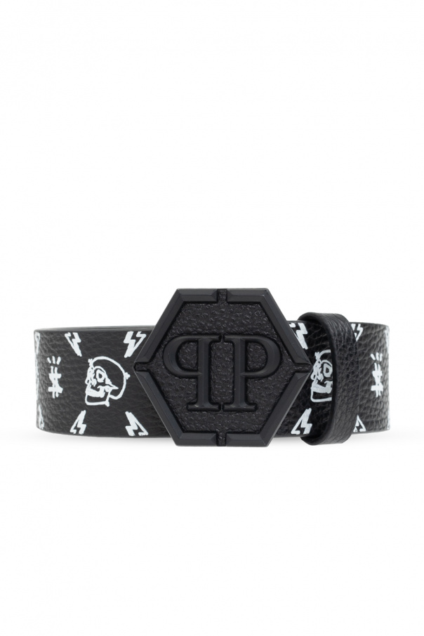 Philipp Plein Leather belt with logo