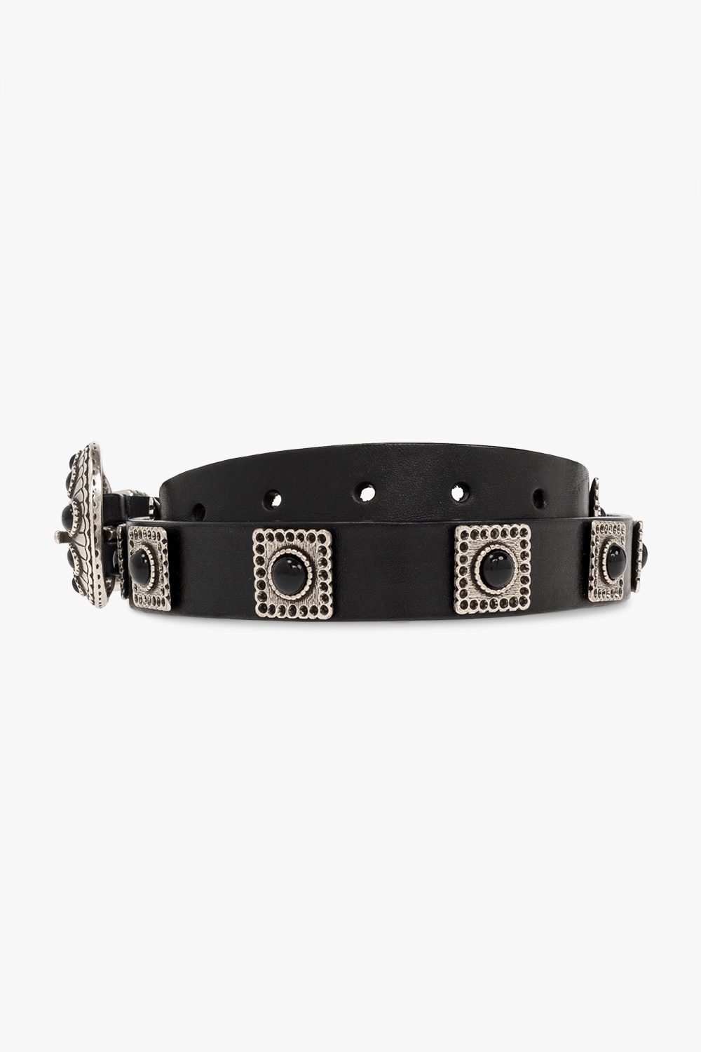 Golden Goose Women's Black Leather Studded Skinny Belt