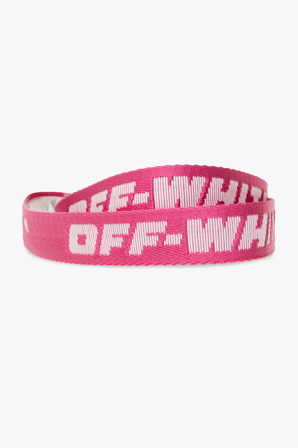Off-White Kids Pink and white belt with a logo pattern and buckle closure from