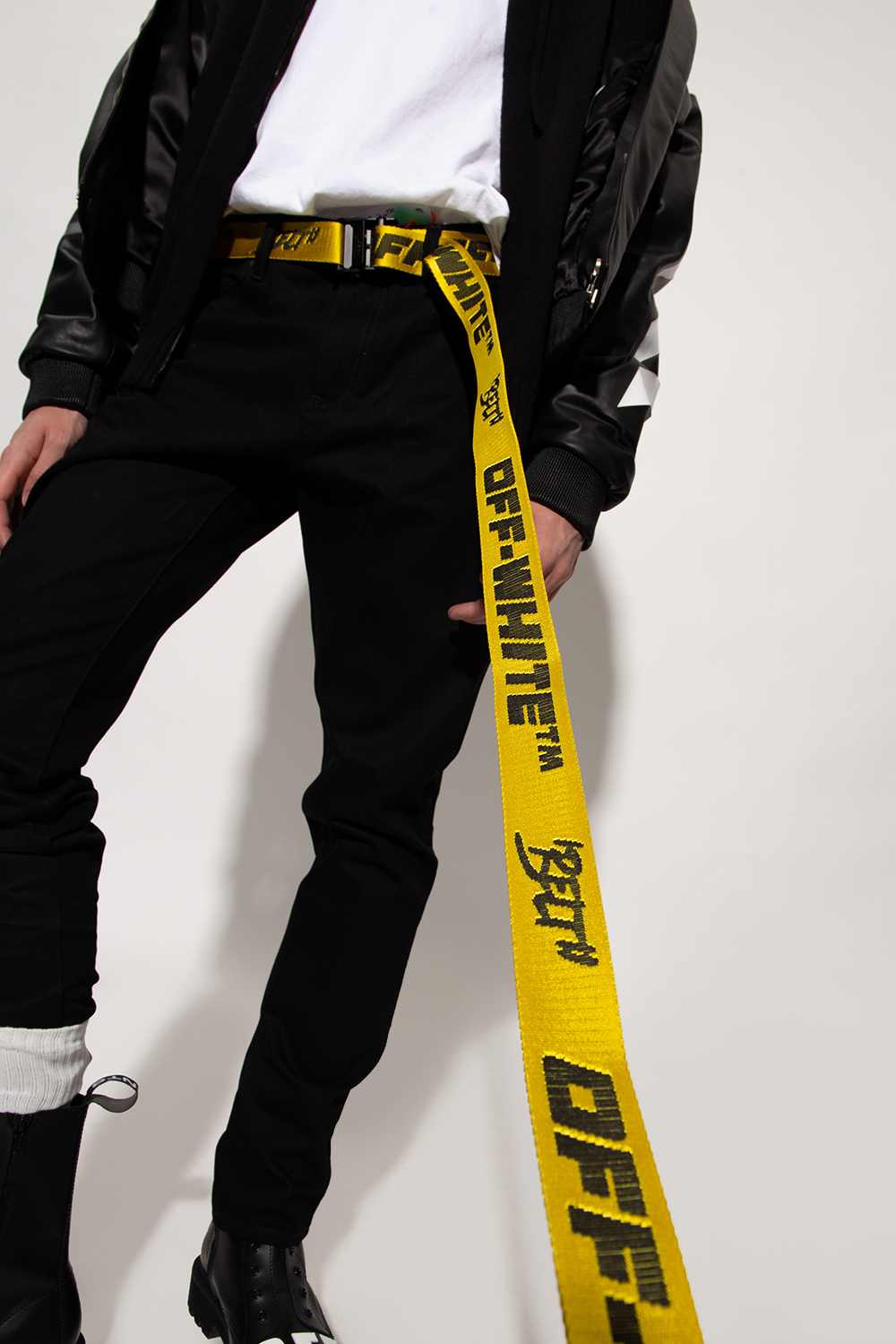 OFF-WHITE: nylon belt with inlaid logo - Yellow  Off-White belt  OBRB001F23FAB00 online at