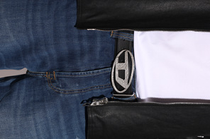 Diesel Kožený opasok „OVAL D LOGO“