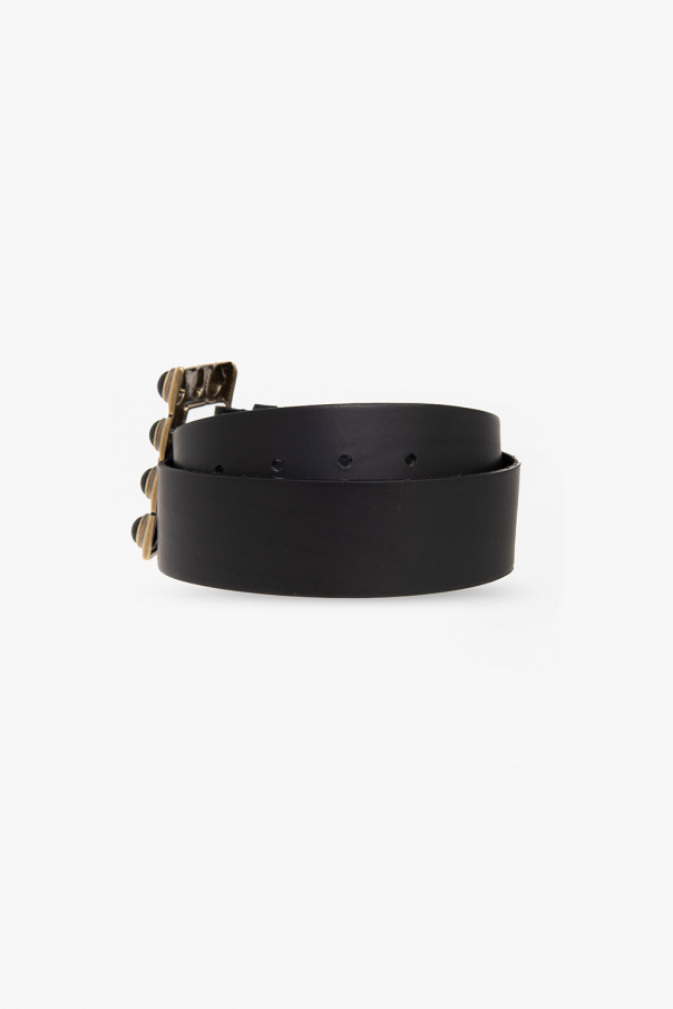 Etro BLACK Leather belt with decorative buckle