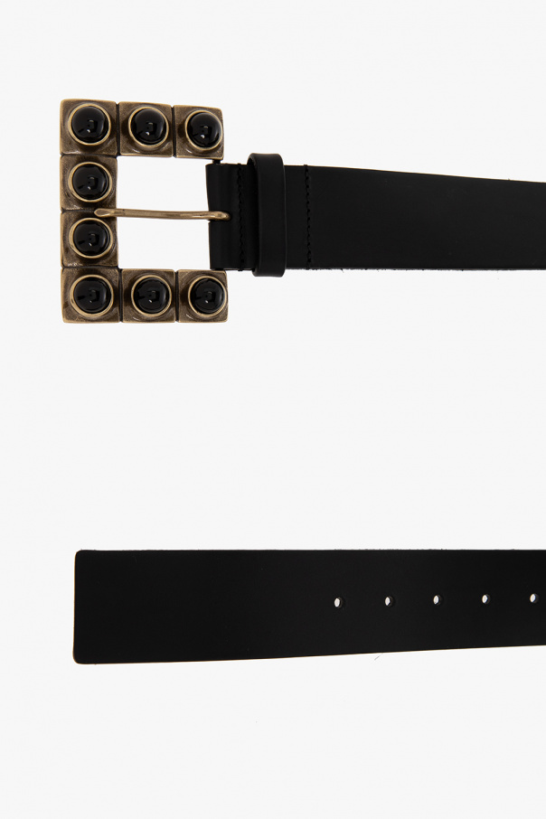 Etro BLACK Leather belt with decorative buckle
