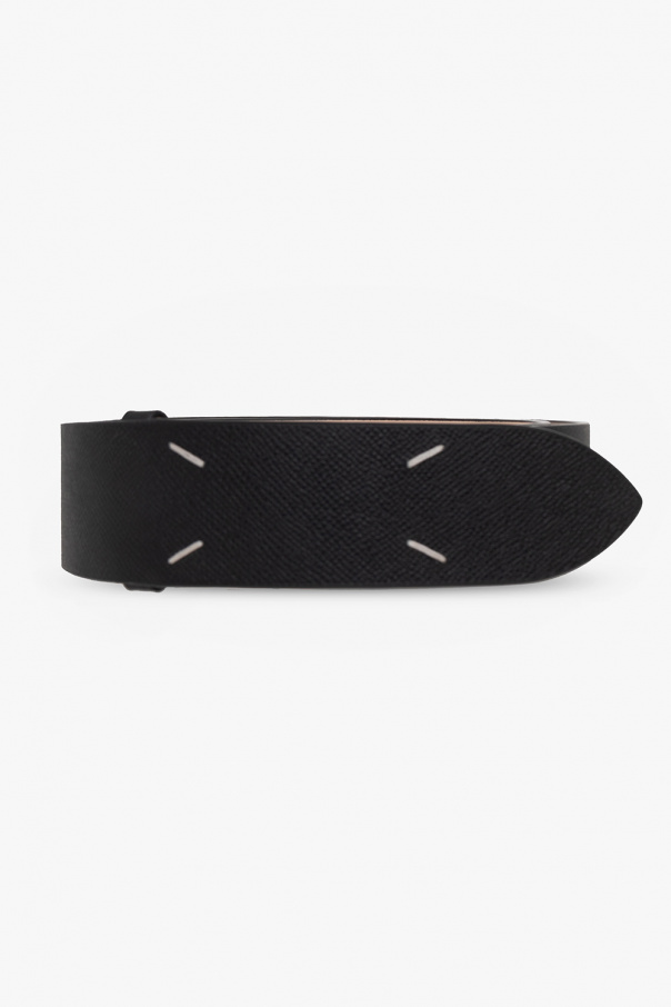 Maison Margiela Black belt from . Crafted from textured leather, this item features an embroidered white logo