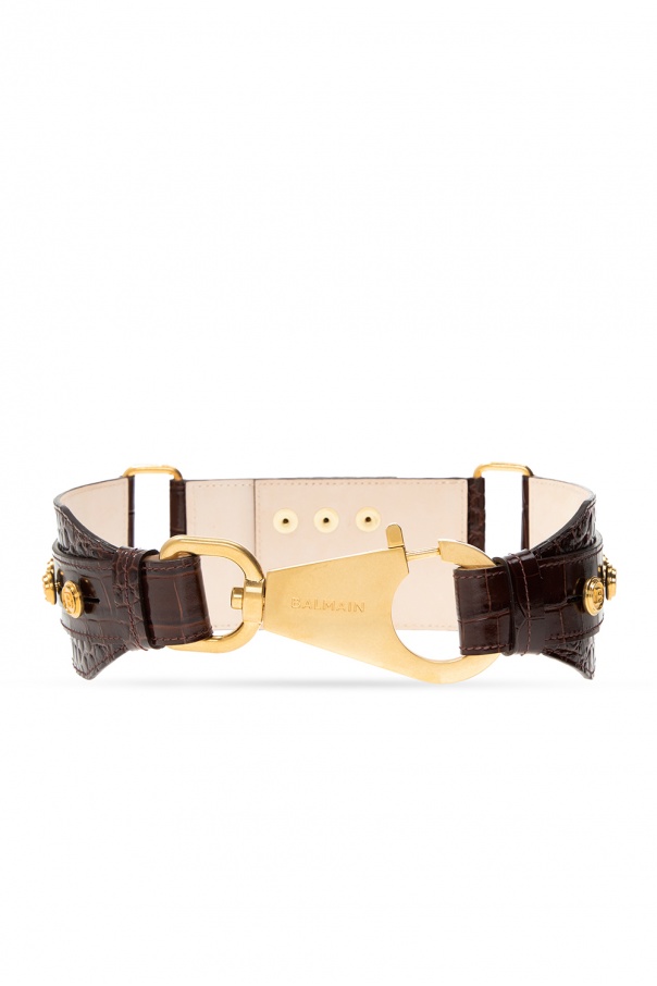 Balmain Crocodile-Effect Leather Belt