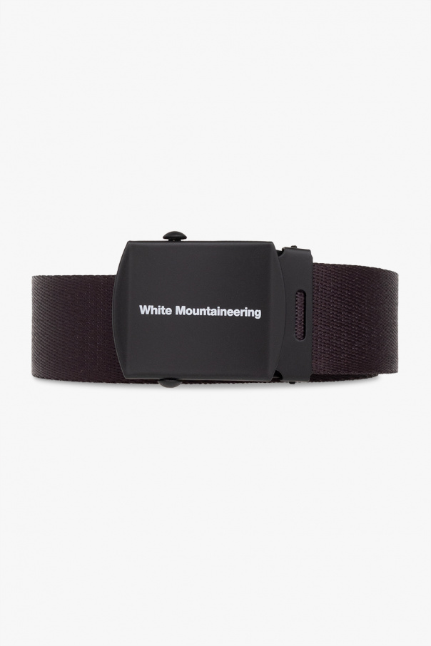 White Mountaineering Black belt with a buckle printed with a white logo from