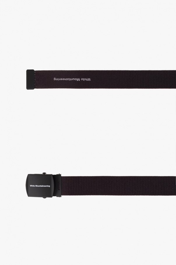 White Mountaineering Black belt with a buckle printed with a white logo from