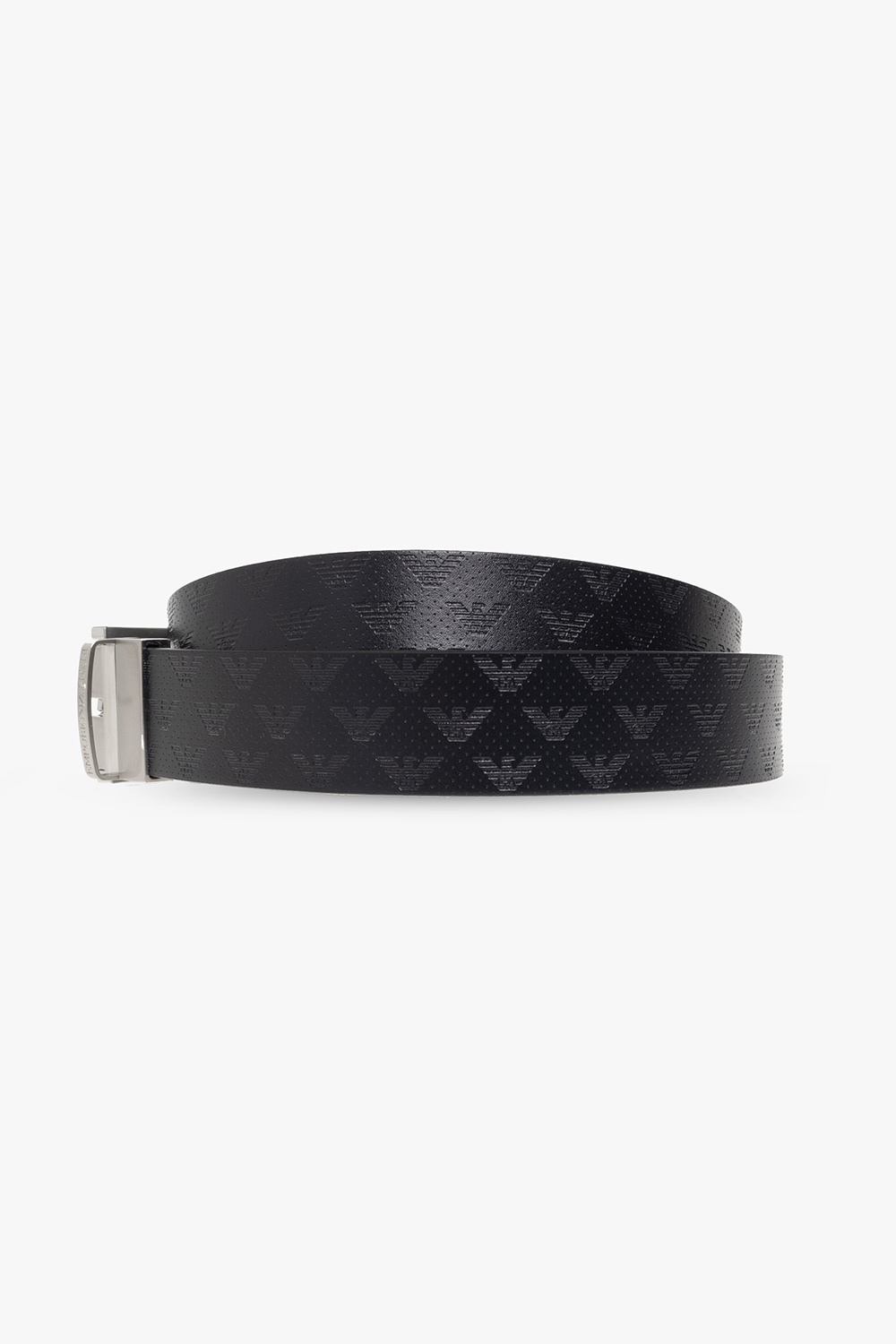 EMPORIO ARMANI: leather belt with all over monogram - Black