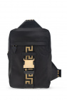 Tommy Hilfiger faux leather flight bag with stripe logo detail in black