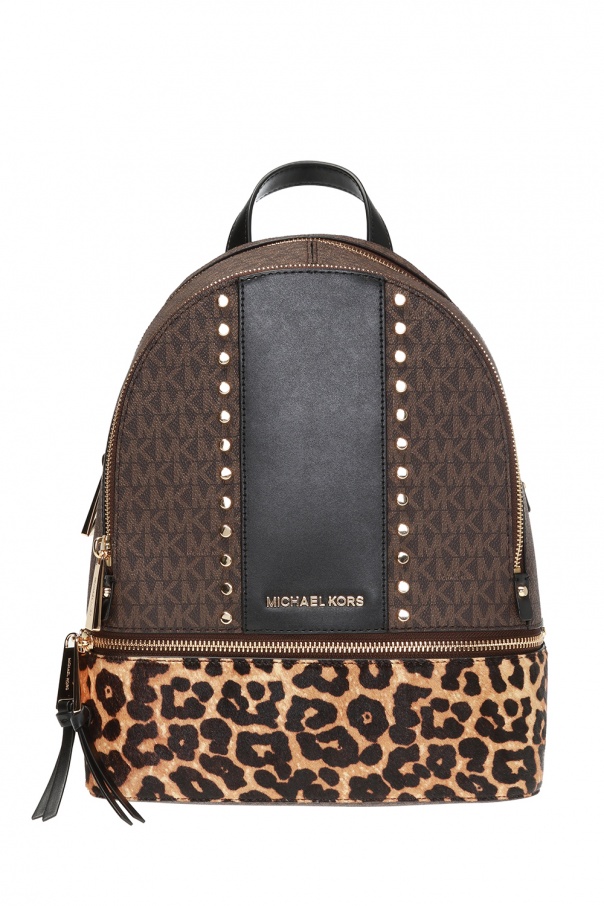 michael kors black leopard backpack